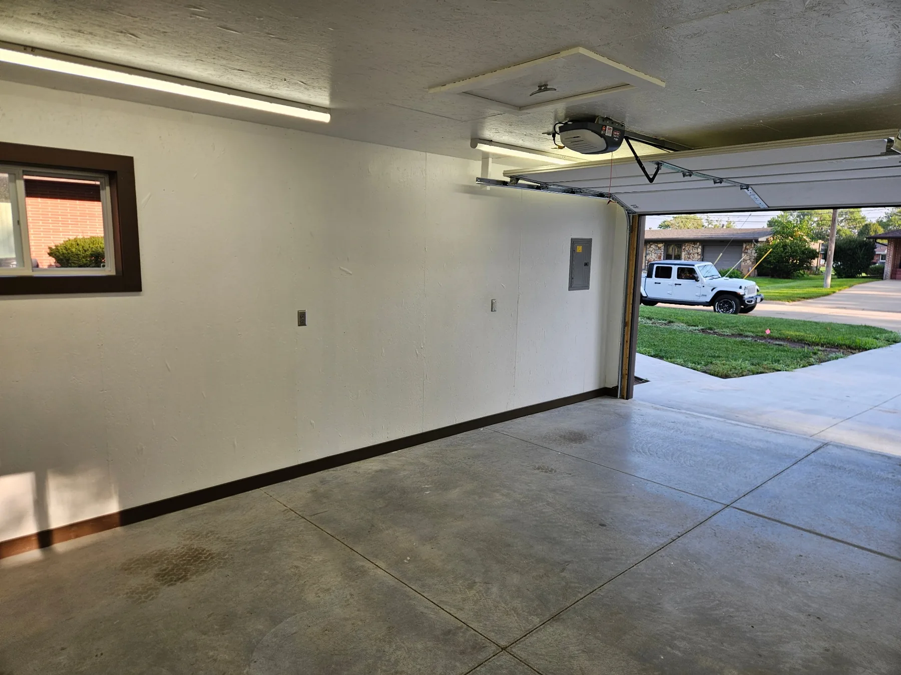 Finished garage workshop interior